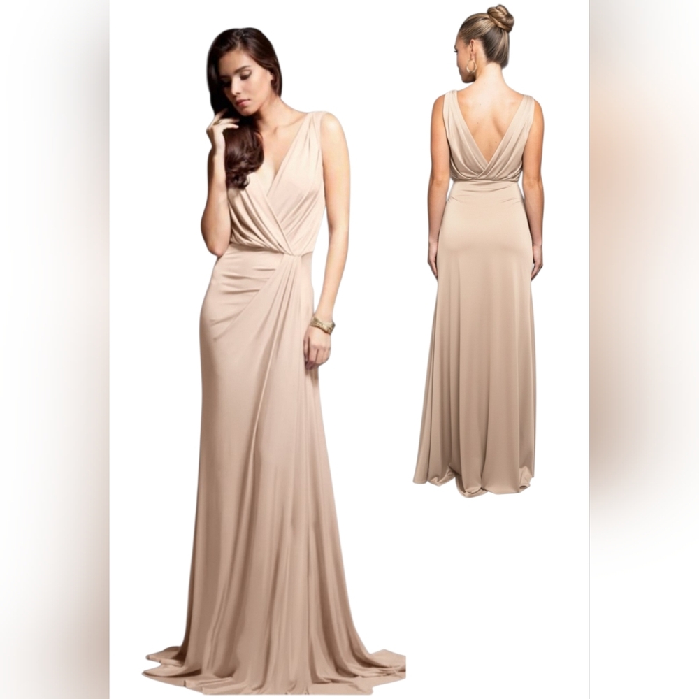 NWT Pia Gladys Perey Bridgette Jersey Maxi Dress Champagne Deep V Size 14